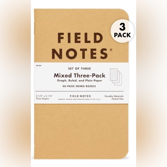 NEW -Field Notes: Original Kraft 3-Pack -Mixed Paper (1 Graph, 1 Ruled, 1 Plain) - Picture 1 of 4